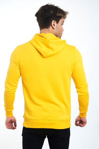 Erkek Polarlı Kapüşonlu Kanguru Cepli Sarı Sweatshirt