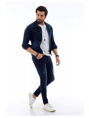 Erkek Y. Tint Slim Denim Jeans Kot Ceket + Y. Tint Lazer Tırnaklı Denim Jean Pantolon